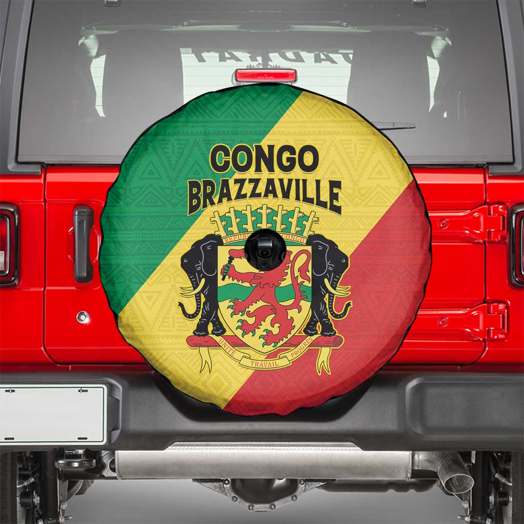 Congo Brazzaville Spare Tire Cover Coat Of Arms With Map - Flag Style - Wonder Print Shop
