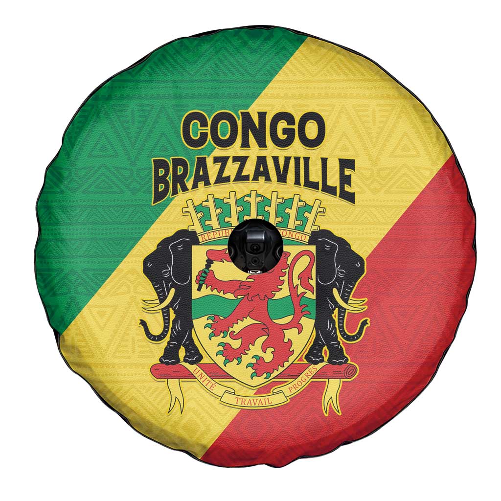 Congo Brazzaville Spare Tire Cover Coat Of Arms With Map - Flag Style - Wonder Print Shop