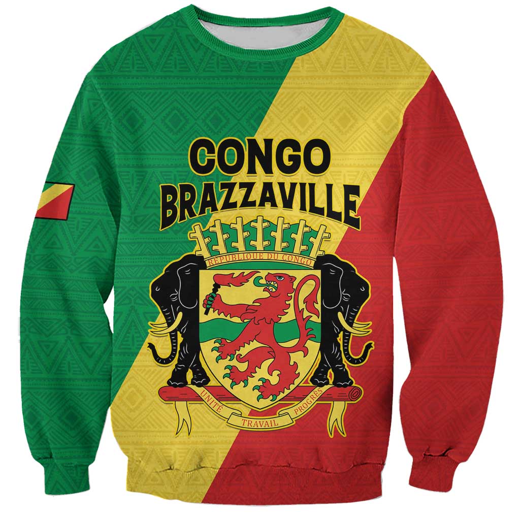 Personalized Congo Brazzaville Sweatshirt Coat Of Arms With Map - Flag Style - Wonder Print Shop