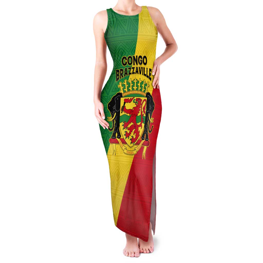 Personalized Congo Brazzaville Tank Maxi Dress Coat Of Arms With Map - Flag Style - Wonder Print Shop