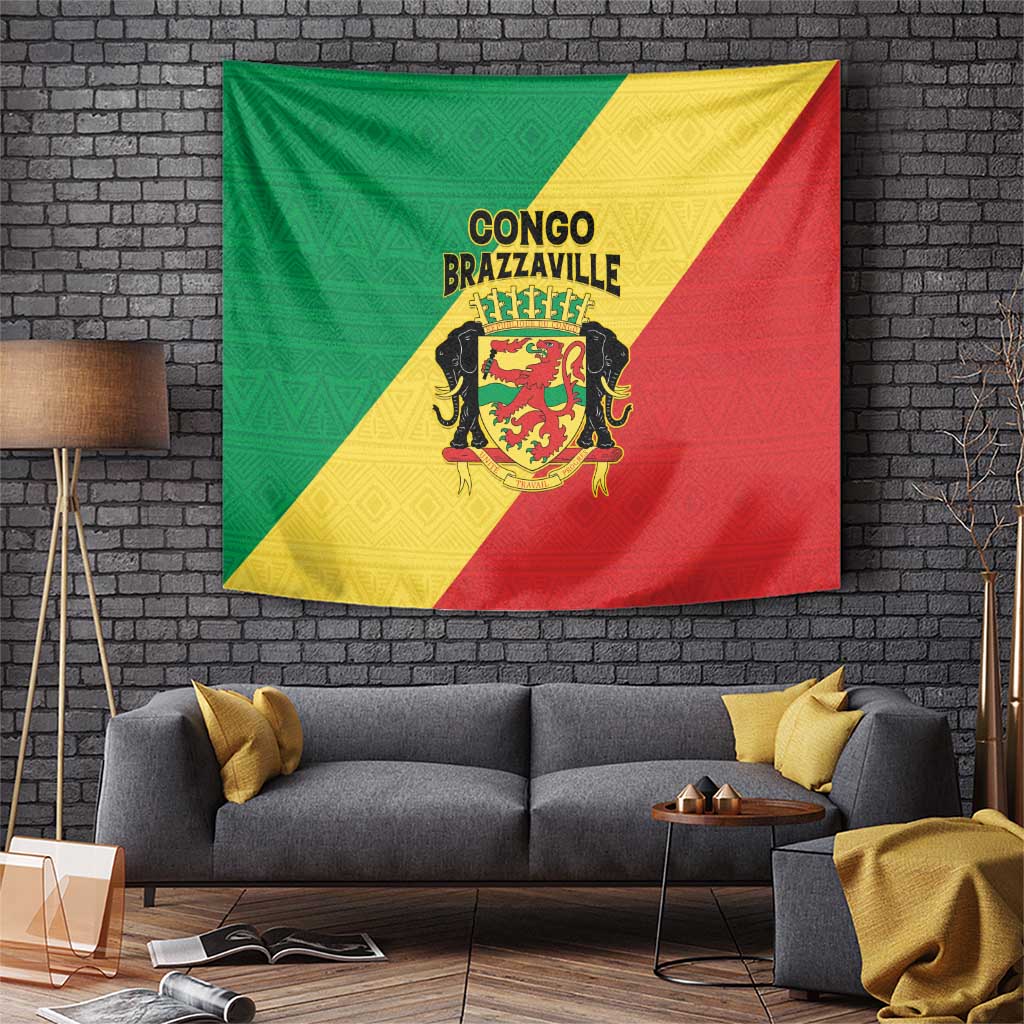 Congo Brazzaville Tapestry Coat Of Arms With Map - Flag Style - Wonder Print Shop