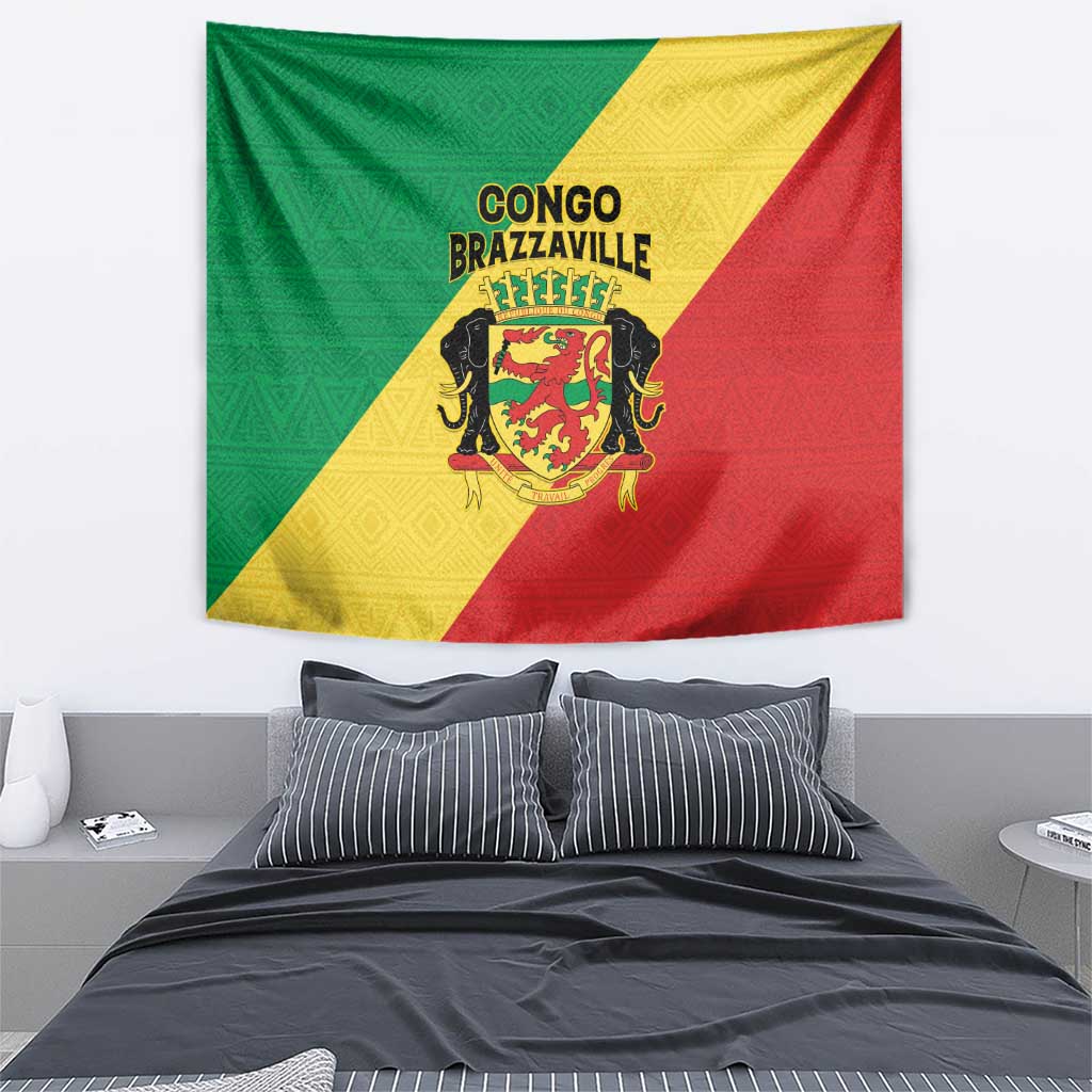 Congo Brazzaville Tapestry Coat Of Arms With Map - Flag Style - Wonder Print Shop