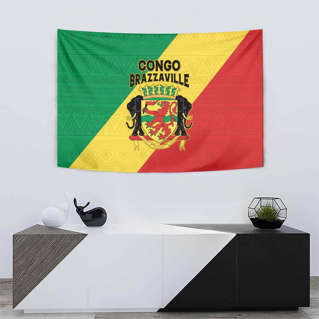 Congo Brazzaville Tapestry Coat Of Arms With Map - Flag Style - Wonder Print Shop