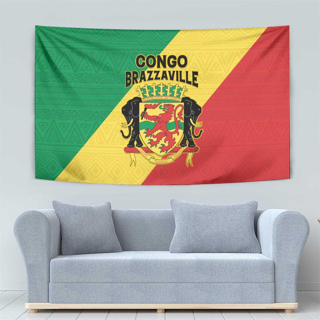 Congo Brazzaville Tapestry Coat Of Arms With Map - Flag Style - Wonder Print Shop