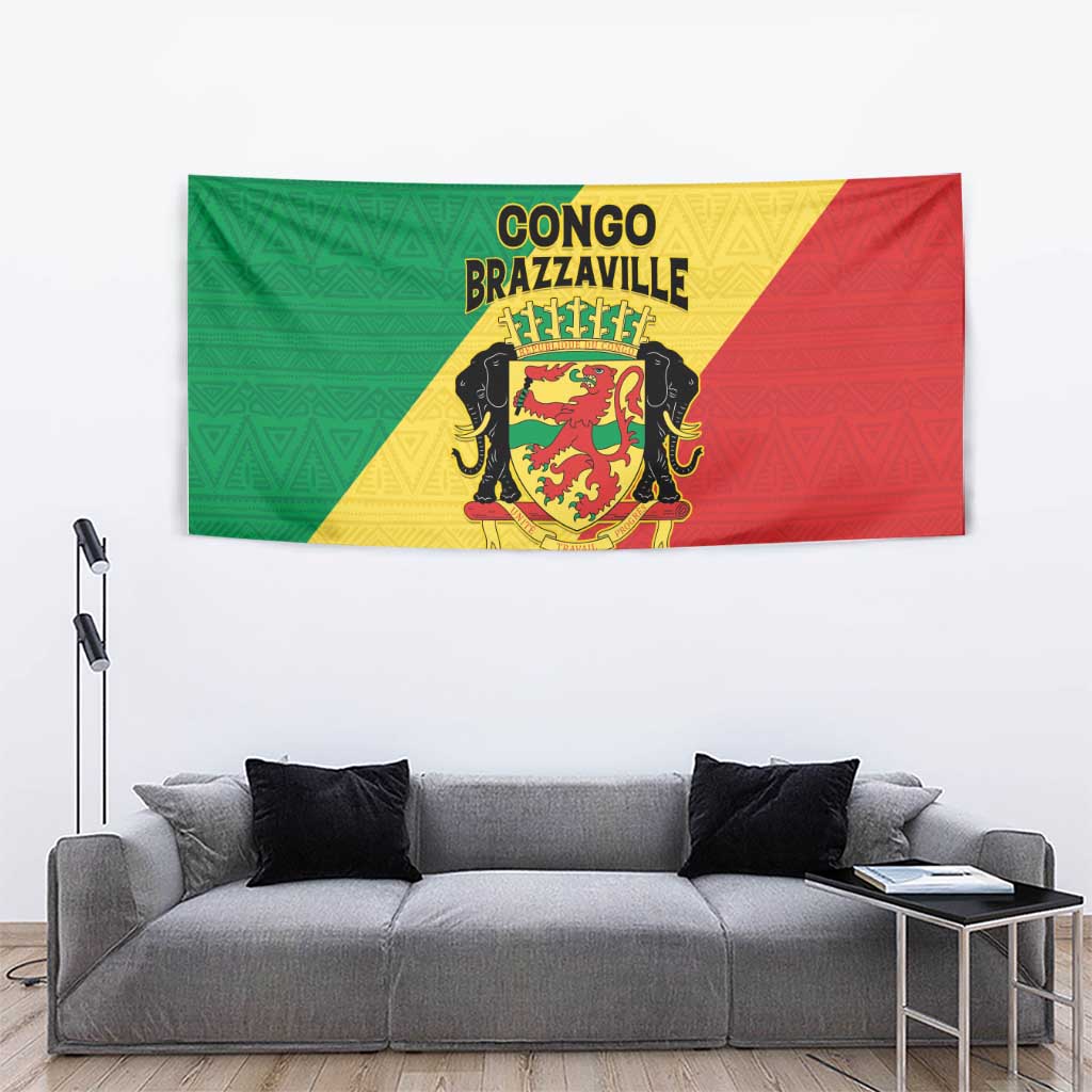 Congo Brazzaville Tapestry Coat Of Arms With Map - Flag Style - Wonder Print Shop