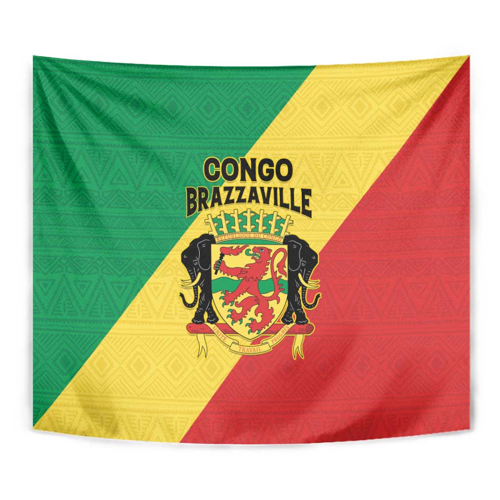 Congo Brazzaville Tapestry Coat Of Arms With Map - Flag Style - Wonder Print Shop