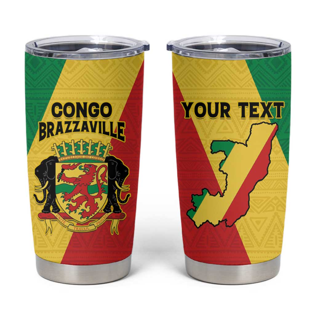 Personalized Congo Brazzaville Tumbler Cup Coat Of Arms With Map - Flag Style - Wonder Print Shop