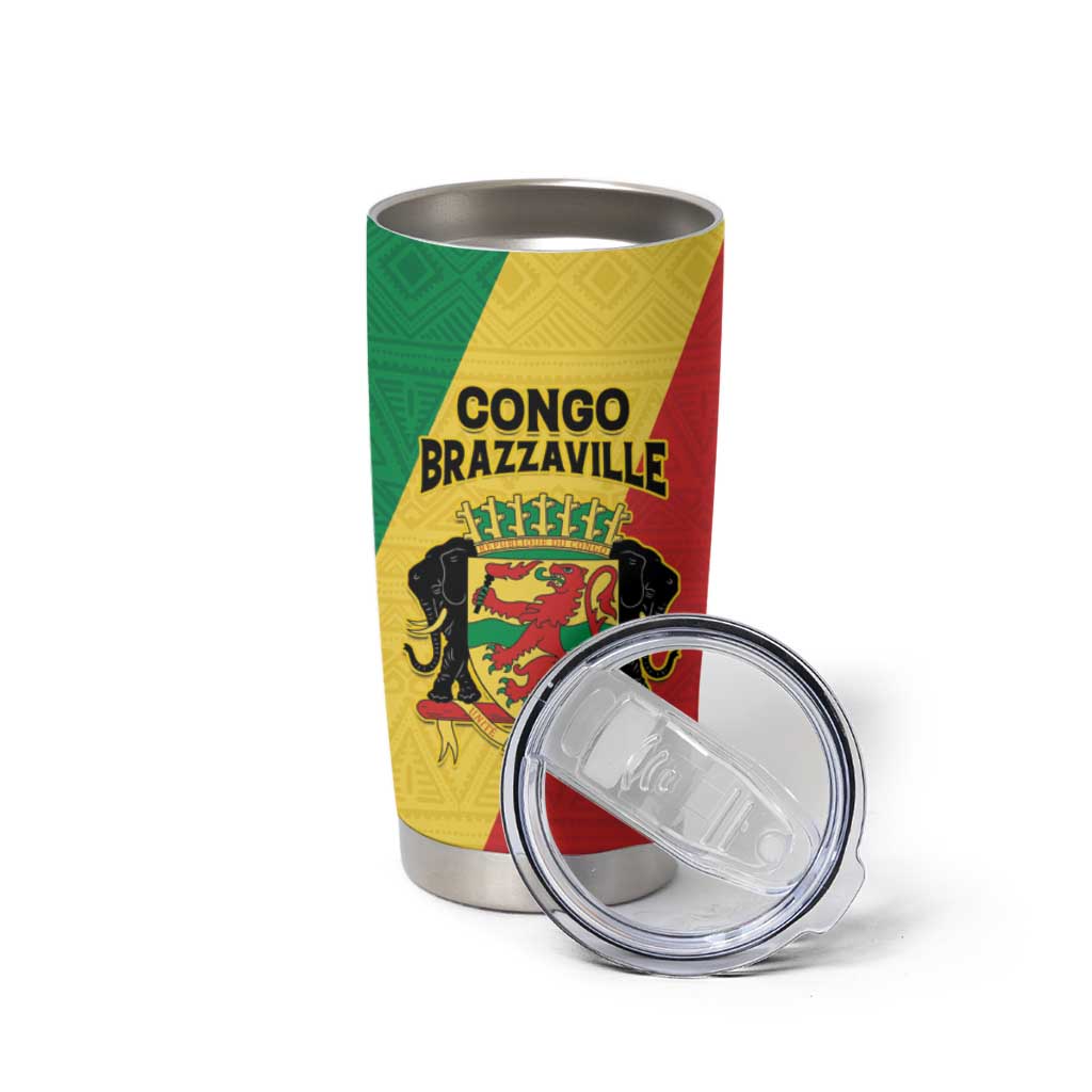 Personalized Congo Brazzaville Tumbler Cup Coat Of Arms With Map - Flag Style - Wonder Print Shop