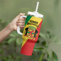 Personalized Congo Brazzaville Tumbler With Handle Coat Of Arms With Map - Flag Style - Wonder Print Shop