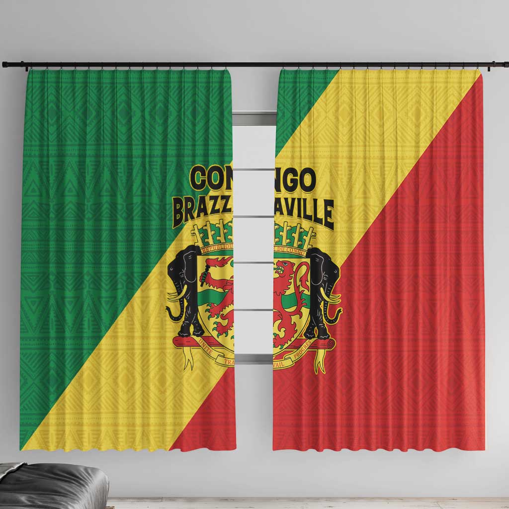 Congo Brazzaville Window Curtain Coat Of Arms With Map - Flag Style - Wonder Print Shop