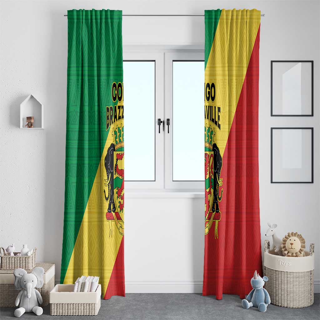 Congo Brazzaville Window Curtain Coat Of Arms With Map - Flag Style - Wonder Print Shop