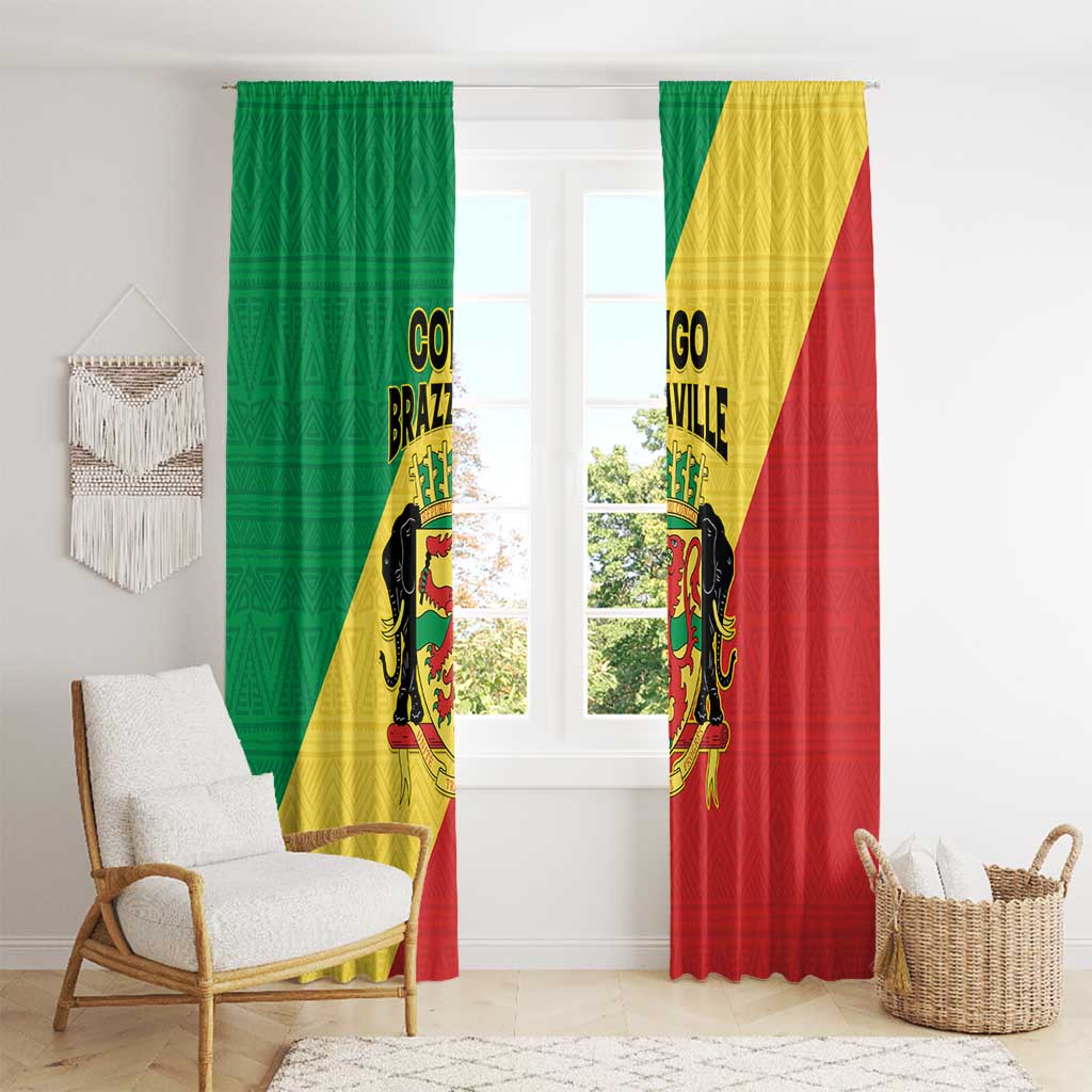Congo Brazzaville Window Curtain Coat Of Arms With Map - Flag Style - Wonder Print Shop