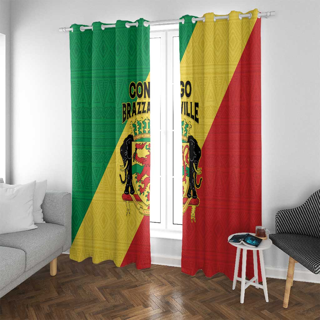 Congo Brazzaville Window Curtain Coat Of Arms With Map - Flag Style - Wonder Print Shop