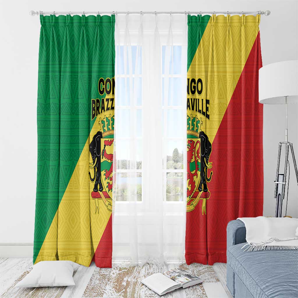 Congo Brazzaville Window Curtain Coat Of Arms With Map - Flag Style - Wonder Print Shop