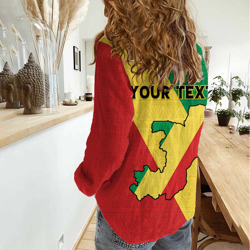 Personalized Congo Brazzaville Women Casual Shirt Coat Of Arms With Map - Flag Style - Wonder Print Shop