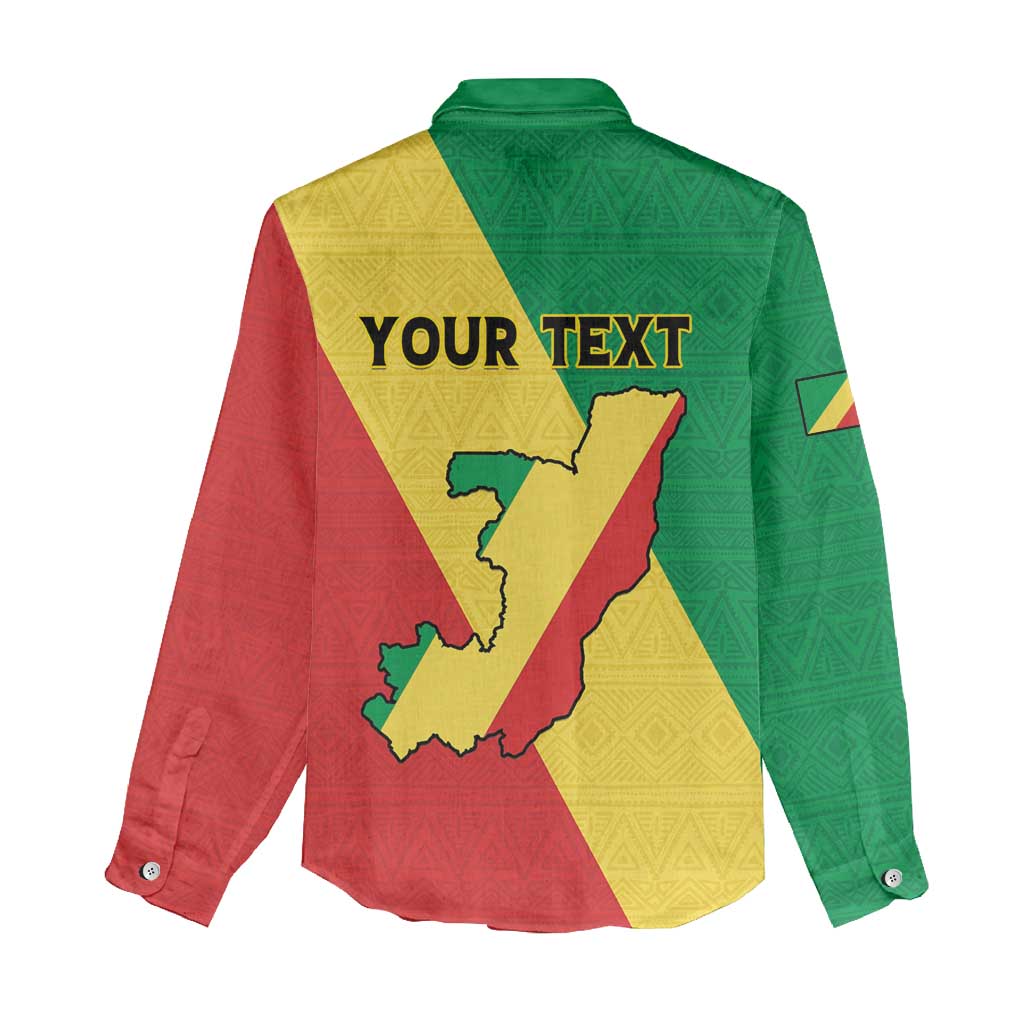 Personalized Congo Brazzaville Women Casual Shirt Coat Of Arms With Map - Flag Style - Wonder Print Shop