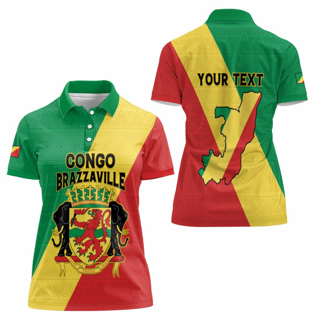 Personalized Congo Brazzaville Women Polo Shirt Coat Of Arms With Map - Flag Style - Wonder Print Shop