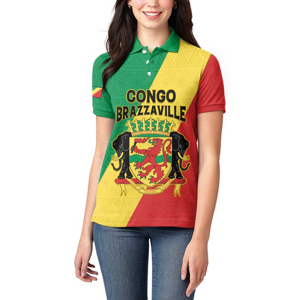 Personalized Congo Brazzaville Women Polo Shirt Coat Of Arms With Map - Flag Style - Wonder Print Shop