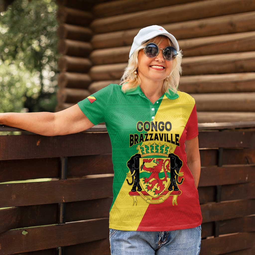 Personalized Congo Brazzaville Women Polo Shirt Coat Of Arms With Map - Flag Style - Wonder Print Shop