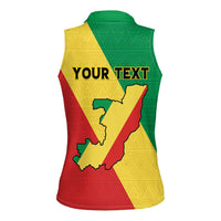 Personalized Congo Brazzaville Women Sleeveless Polo Shirt Coat Of Arms With Map - Flag Style - Wonder Print Shop