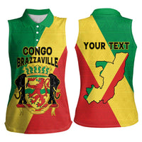 Personalized Congo Brazzaville Women Sleeveless Polo Shirt Coat Of Arms With Map - Flag Style - Wonder Print Shop