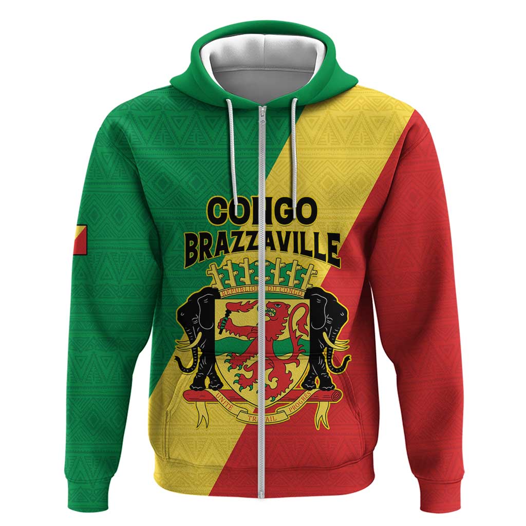 Personalized Congo Brazzaville Zip Hoodie Coat Of Arms With Map - Flag Style - Wonder Print Shop