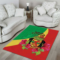 Personalized Congo Brazzaville National Day Area Rug Coat Of Arms Hibiscus Flower - Wonder Print Shop