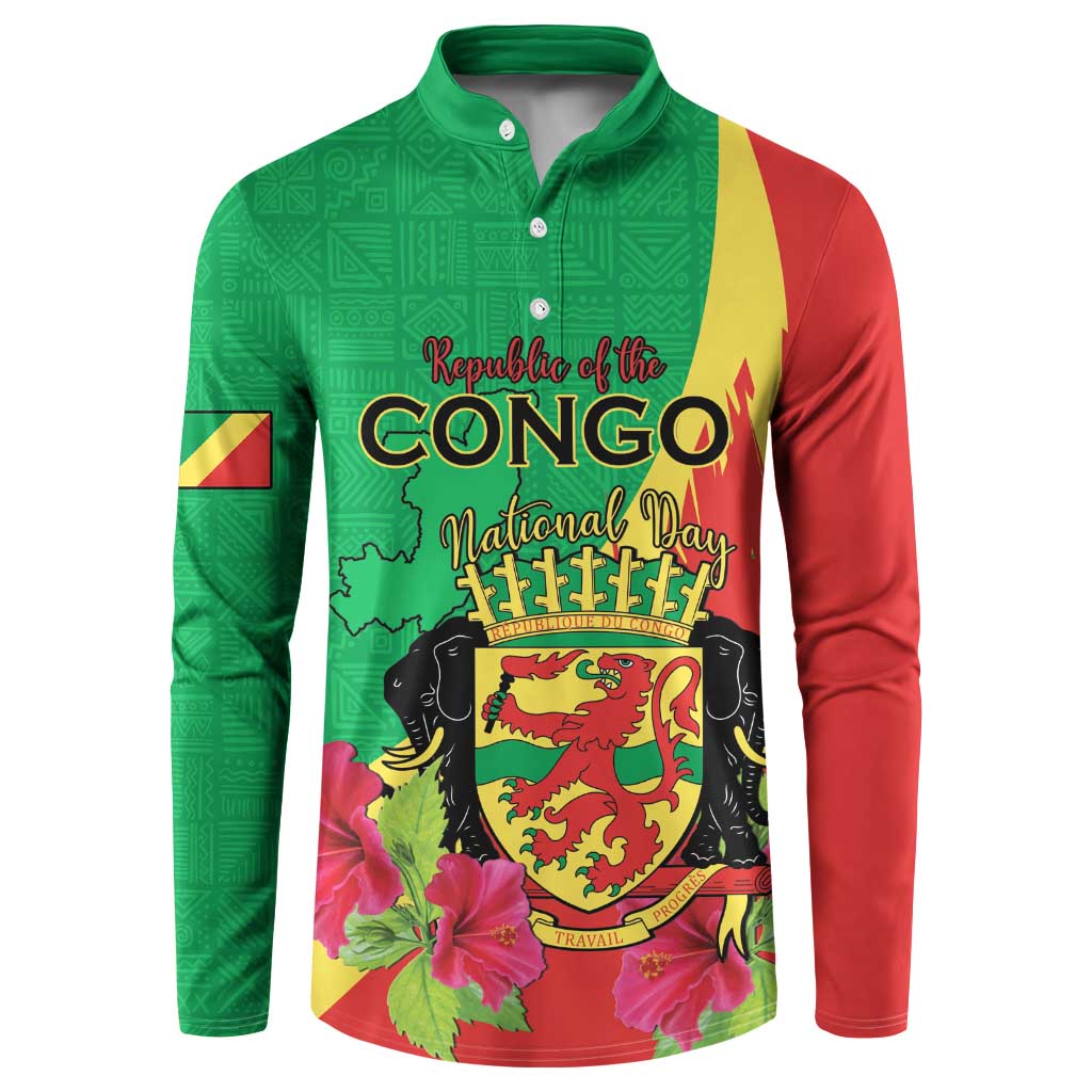 Personalized Congo Brazzaville National Day Button Sweatshirt Coat Of Arms Hibiscus Flower - Wonder Print Shop