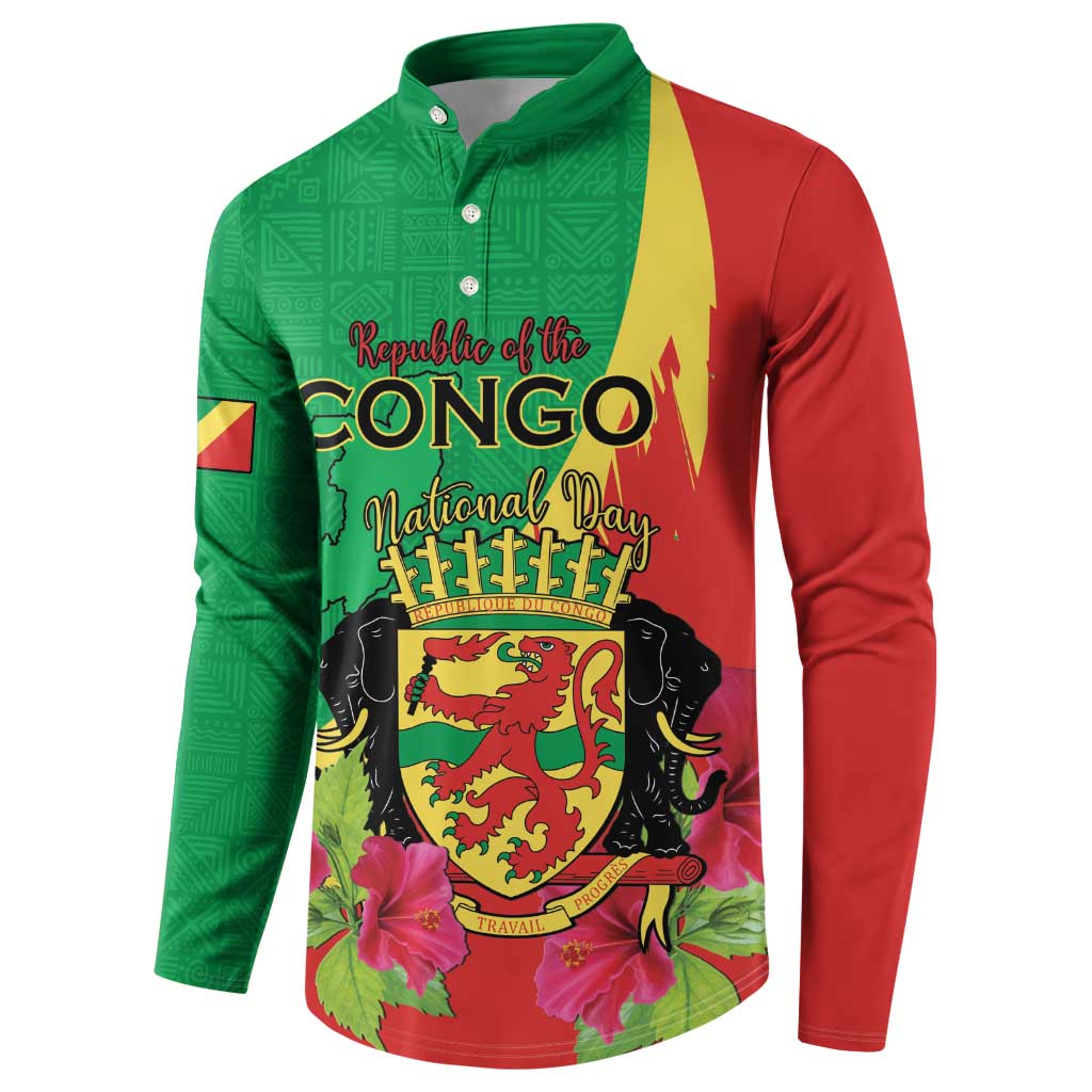 Personalized Congo Brazzaville National Day Button Sweatshirt Coat Of Arms Hibiscus Flower - Wonder Print Shop
