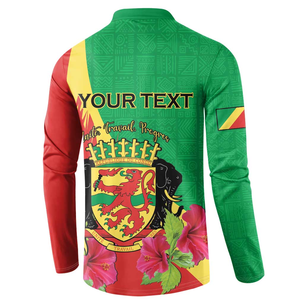 Personalized Congo Brazzaville National Day Button Sweatshirt Coat Of Arms Hibiscus Flower - Wonder Print Shop