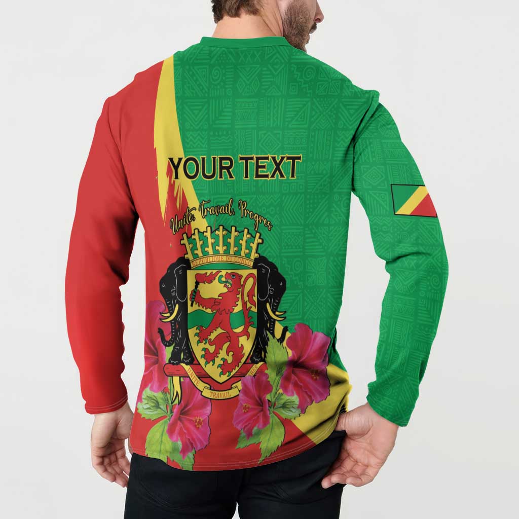Personalized Congo Brazzaville National Day Button Sweatshirt Coat Of Arms Hibiscus Flower - Wonder Print Shop