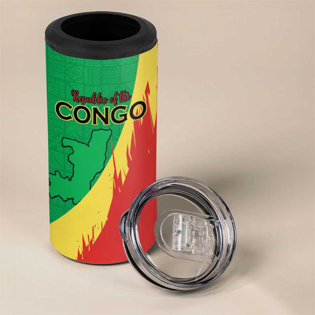 Personalized Congo Brazzaville National Day 4 in 1 Can Cooler Tumbler Coat Of Arms Hibiscus Flower - Wonder Print Shop