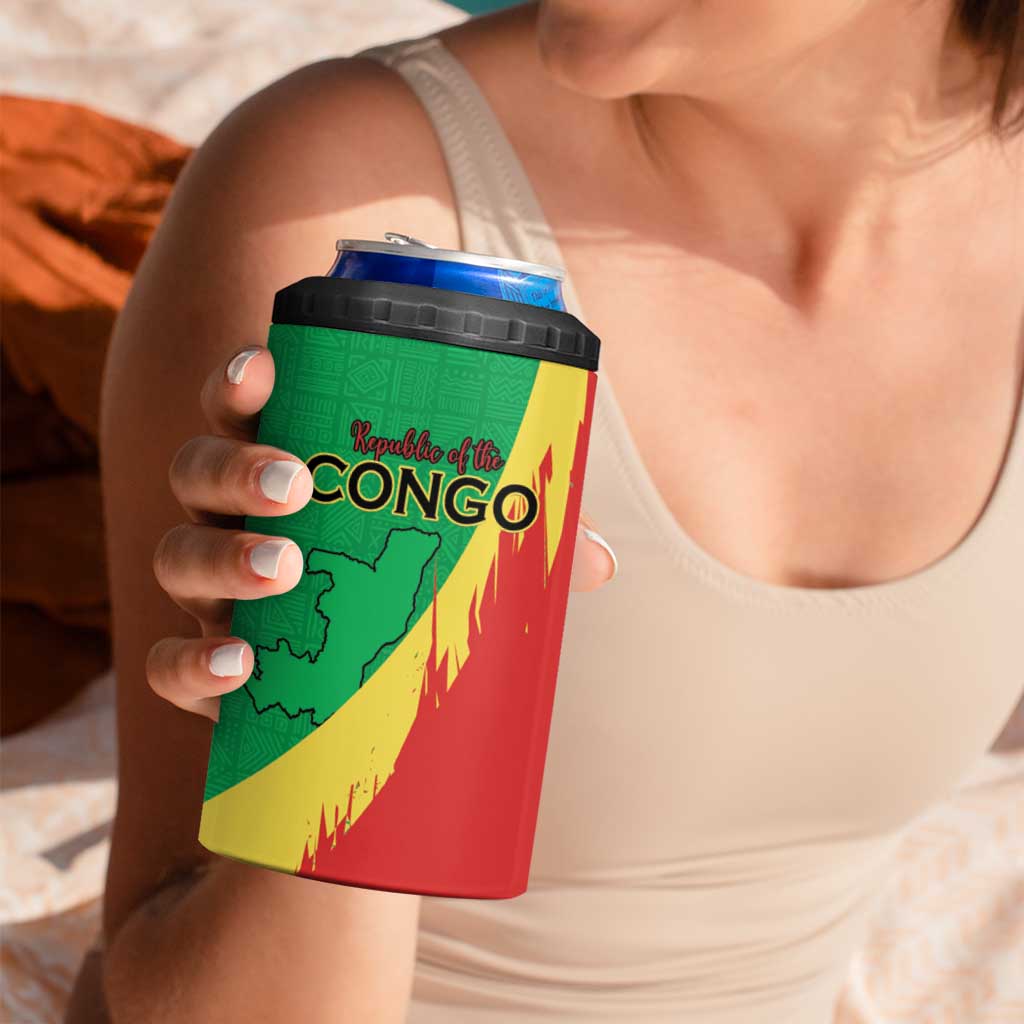 Personalized Congo Brazzaville National Day 4 in 1 Can Cooler Tumbler Coat Of Arms Hibiscus Flower - Wonder Print Shop