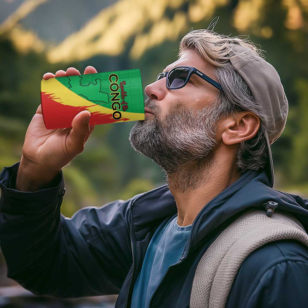 Personalized Congo Brazzaville National Day 4 in 1 Can Cooler Tumbler Coat Of Arms Hibiscus Flower - Wonder Print Shop