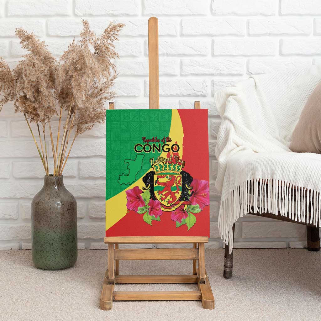 Personalized Congo Brazzaville National Day Canvas Wall Art Coat Of Arms Hibiscus Flower - Wonder Print Shop