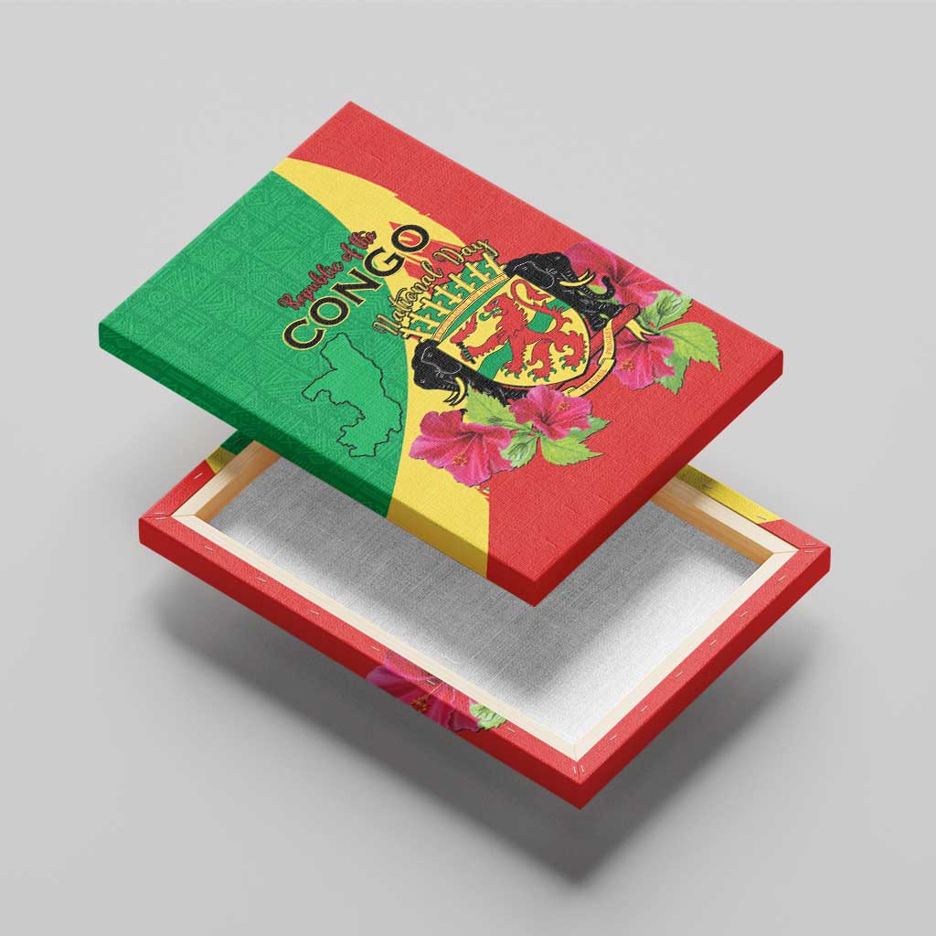 Personalized Congo Brazzaville National Day Canvas Wall Art Coat Of Arms Hibiscus Flower - Wonder Print Shop