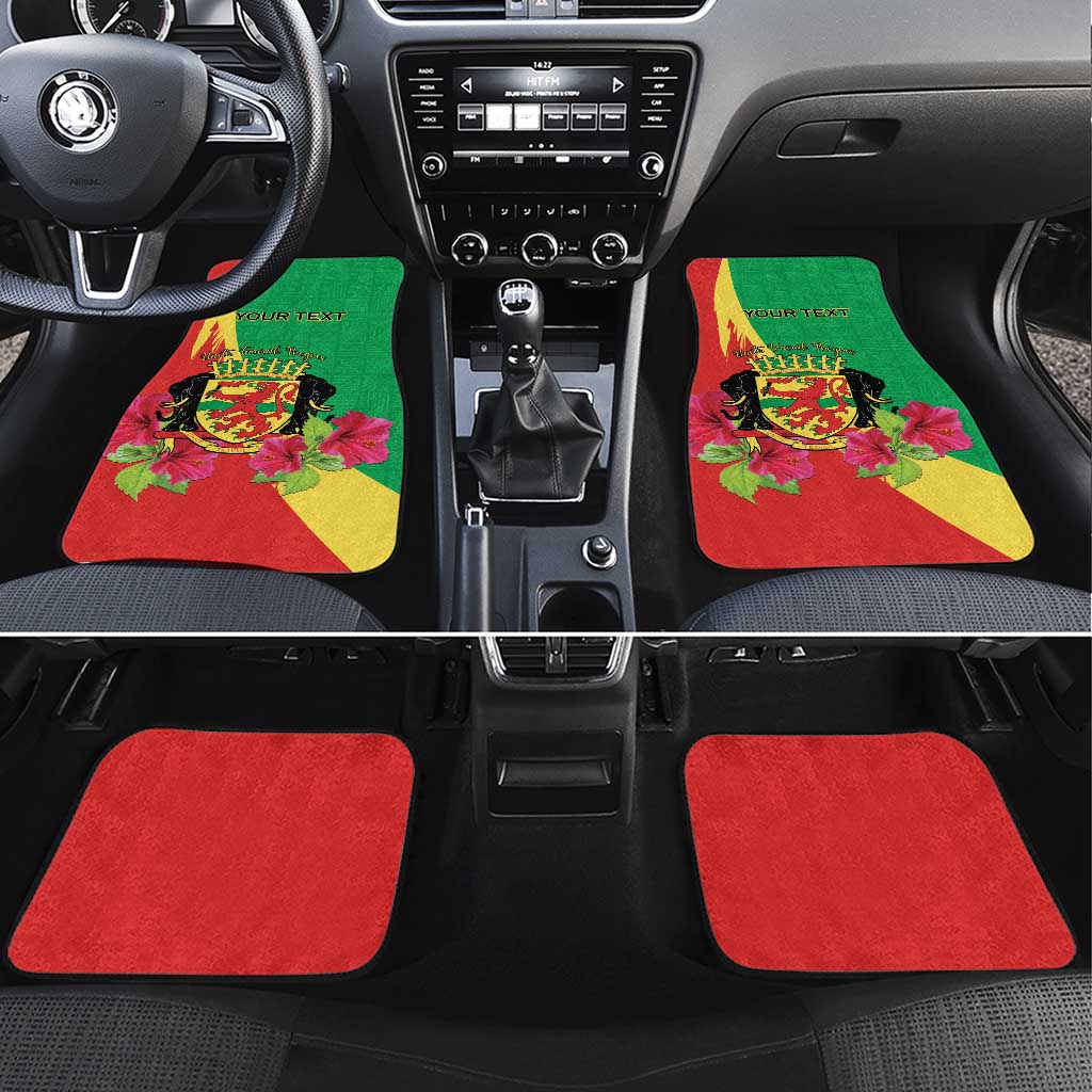 Personalized Congo Brazzaville National Day Car Mats Coat Of Arms Hibiscus Flower - Wonder Print Shop