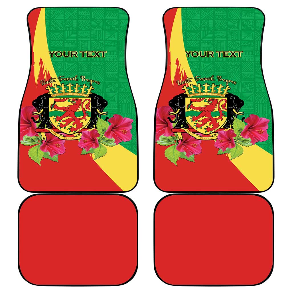 Personalized Congo Brazzaville National Day Car Mats Coat Of Arms Hibiscus Flower - Wonder Print Shop