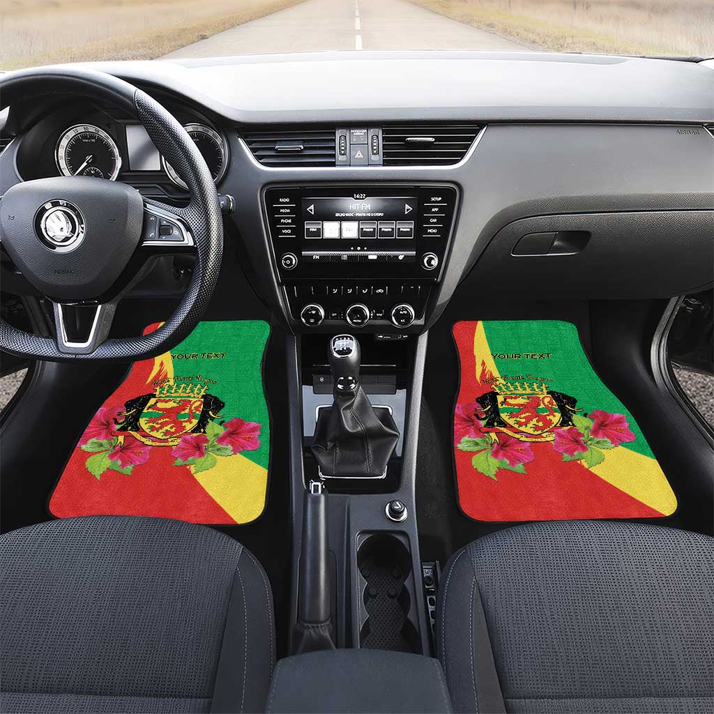 Personalized Congo Brazzaville National Day Car Mats Coat Of Arms Hibiscus Flower - Wonder Print Shop