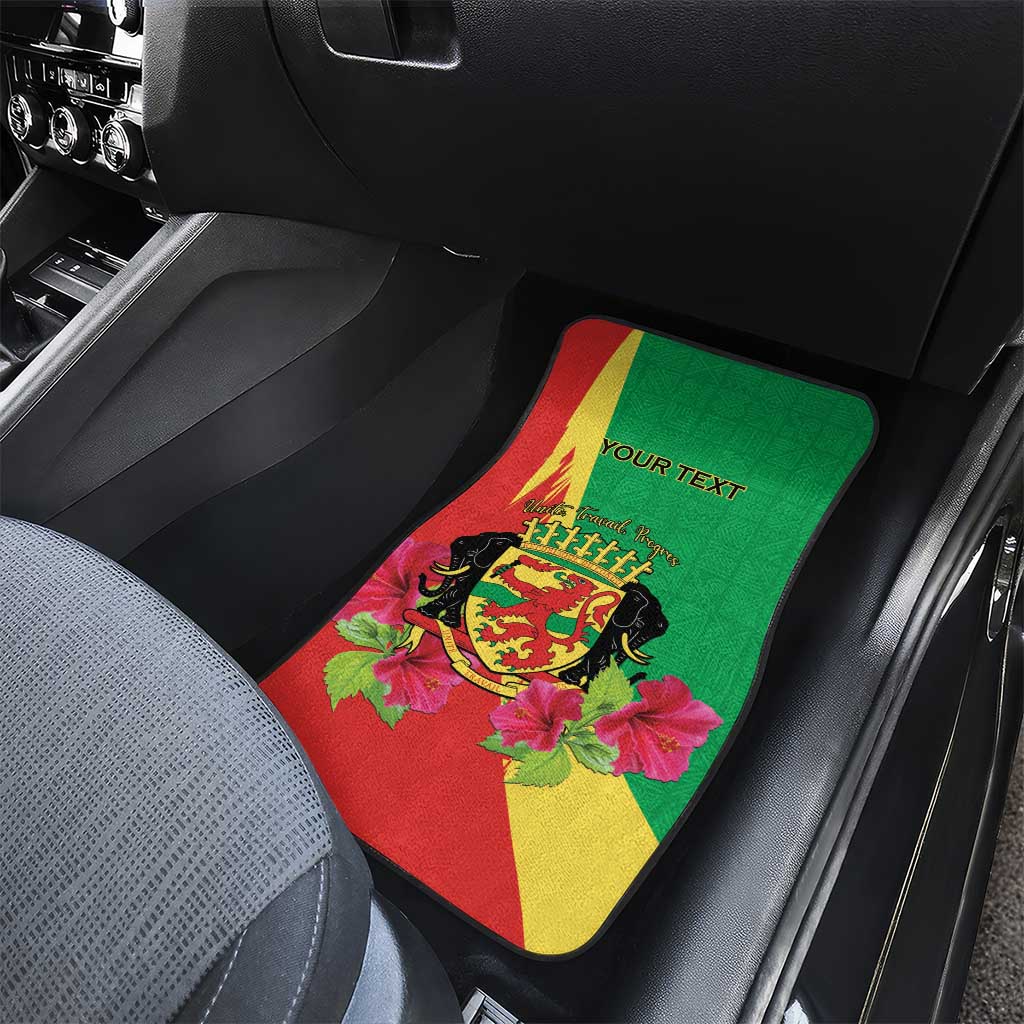 Personalized Congo Brazzaville National Day Car Mats Coat Of Arms Hibiscus Flower - Wonder Print Shop