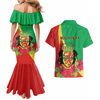Personalized Congo Brazzaville National Day Couples Matching Mermaid Dress and Hawaiian Shirt Coat Of Arms Hibiscus Flower - Wonder Print Shop