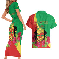 Personalized Congo Brazzaville National Day Couples Matching Short Sleeve Bodycon Dress and Hawaiian Shirt Coat Of Arms Hibiscus Flower - Wonder Print Shop