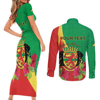 Personalized Congo Brazzaville National Day Couples Matching Short Sleeve Bodycon Dress and Long Sleeve Button Shirt Coat Of Arms Hibiscus Flower - Wonder Print Shop