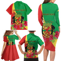 Personalized Congo Brazzaville National Day Family Matching Long Sleeve Bodycon Dress and Hawaiian Shirt Coat Of Arms Hibiscus Flower - Wonder Print Shop