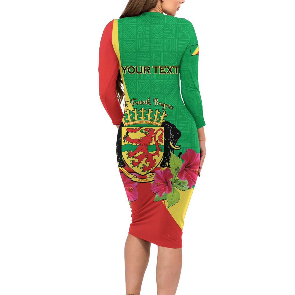 Personalized Congo Brazzaville National Day Family Matching Long Sleeve Bodycon Dress and Hawaiian Shirt Coat Of Arms Hibiscus Flower - Wonder Print Shop