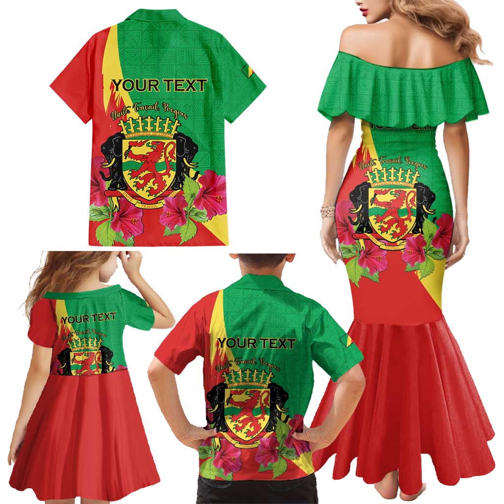 Personalized Congo Brazzaville National Day Family Matching Mermaid Dress and Hawaiian Shirt Coat Of Arms Hibiscus Flower - Wonder Print Shop