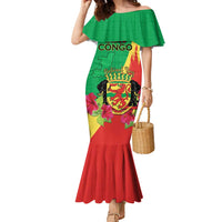 Personalized Congo Brazzaville National Day Family Matching Mermaid Dress and Hawaiian Shirt Coat Of Arms Hibiscus Flower - Wonder Print Shop