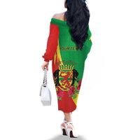 Personalized Congo Brazzaville National Day Family Matching Off The Shoulder Long Sleeve Dress and Hawaiian Shirt Coat Of Arms Hibiscus Flower - Wonder Print Shop