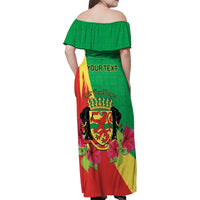 Personalized Congo Brazzaville National Day Family Matching Off Shoulder Maxi Dress and Hawaiian Shirt Coat Of Arms Hibiscus Flower - Wonder Print Shop