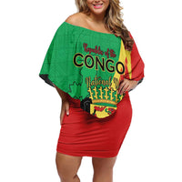 Personalized Congo Brazzaville National Day Family Matching Off Shoulder Short Dress and Hawaiian Shirt Coat Of Arms Hibiscus Flower - Wonder Print Shop
